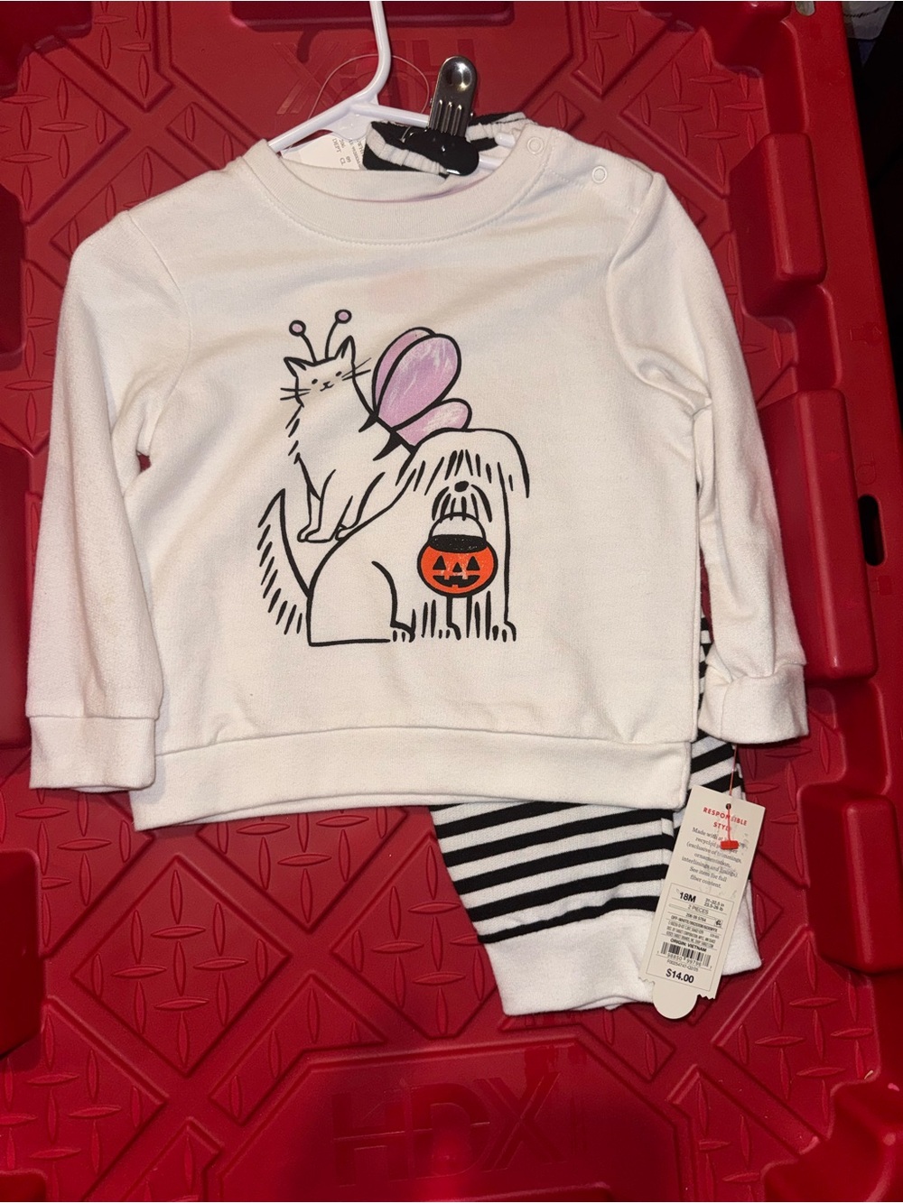 Cat & Jack White Halloween Cat & Pumpkin Pullover and pants